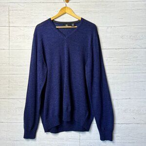 Calvin Klein Sweater Mens Size XL Navy 100% Extra Fine Merino Wool V Neck